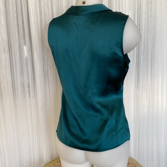 100% Silk TTahari dark teal blue/green, ruffle sleeveless, lightweight Size S - Picture 5 of 17